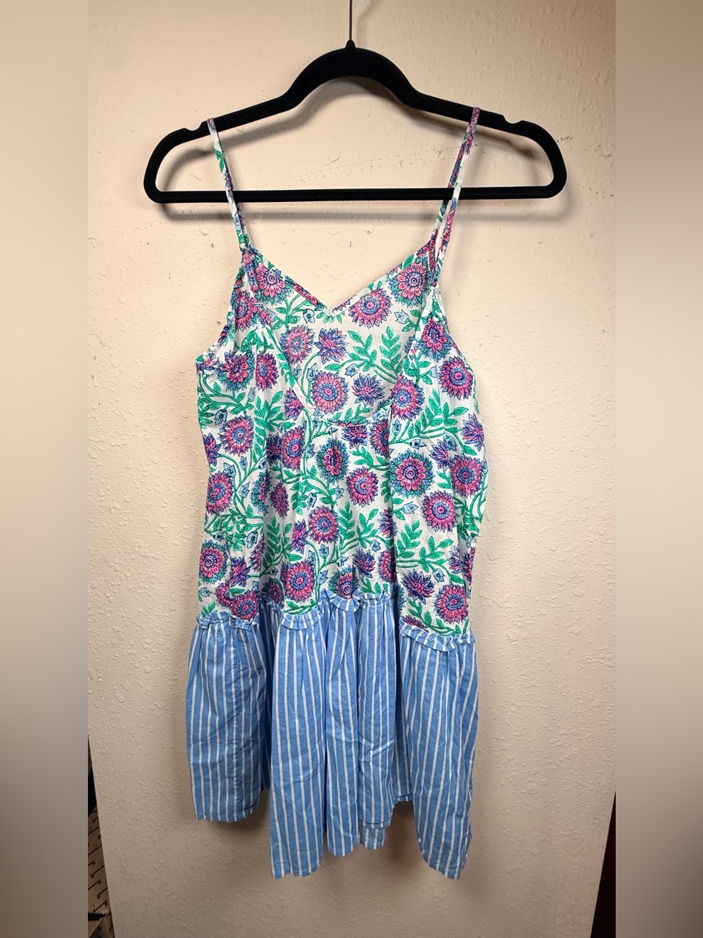 J.Crew Floral Mixed Print Sundress Tiered Striped Hem Cotton Cottagecore Dress - Picture 4 of 10